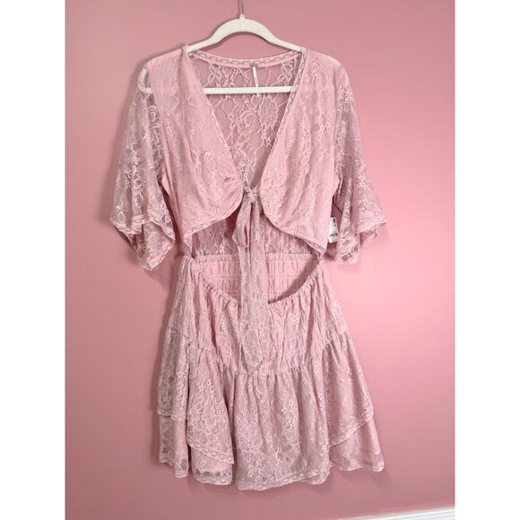 Free People Lala Lace Mini Dress Blush Pink Size Large - Picture 3 of 6
